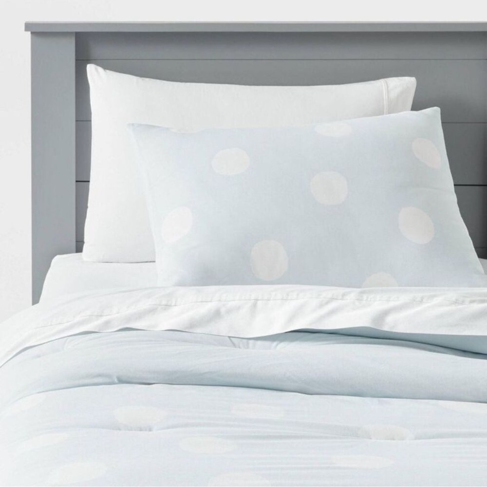 LPILLOWFORT TWIN Polka Dot Bedding Set - Light Blue and White